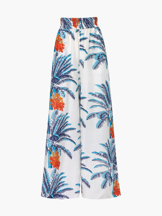 San Cipriano Cotton Silk Pants | White Blue Palms