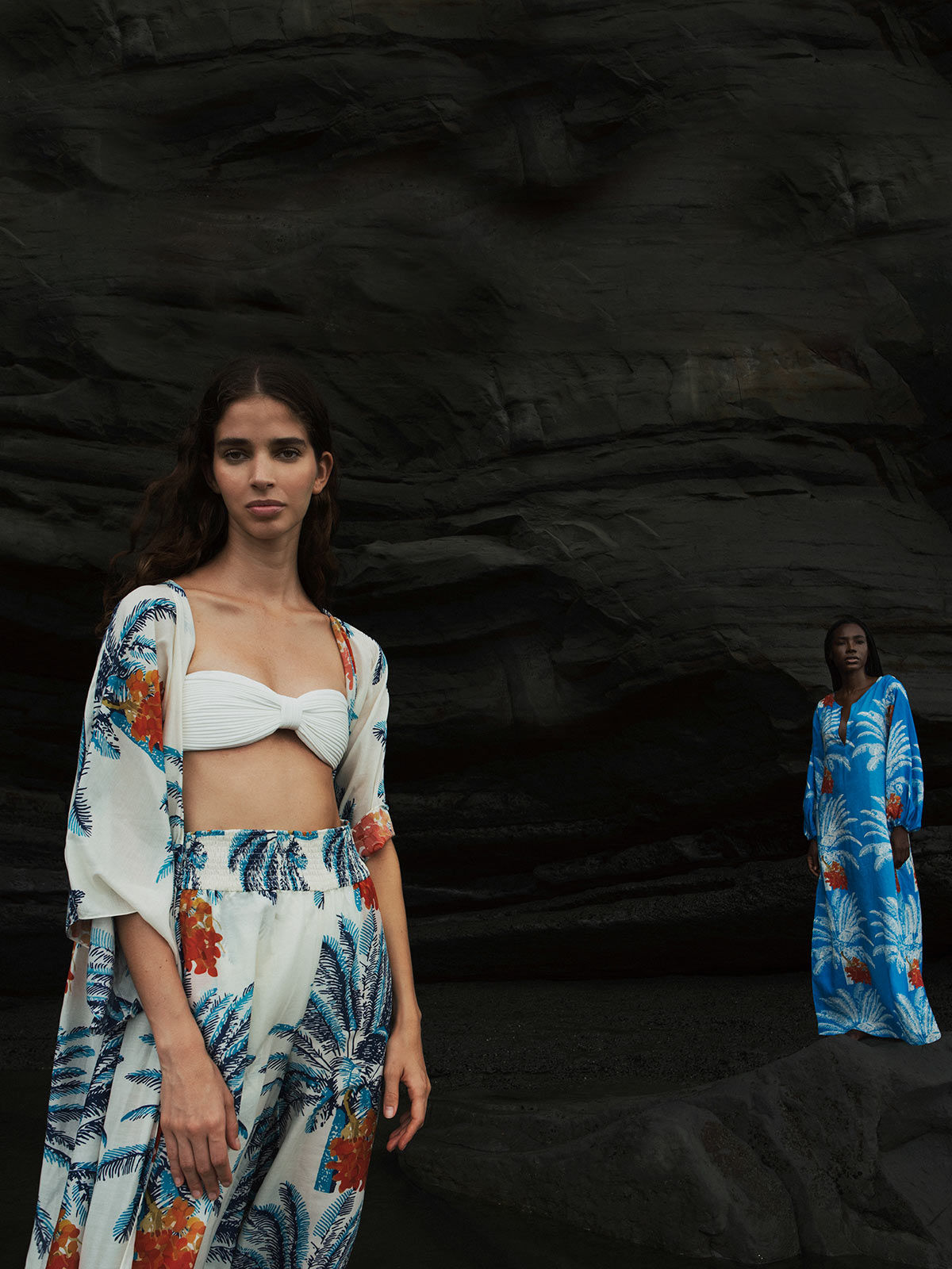 San Cipriano Cotton Silk Pants | White Blue Palms San Cipriano Cotton Silk Pants | White Blue Palms