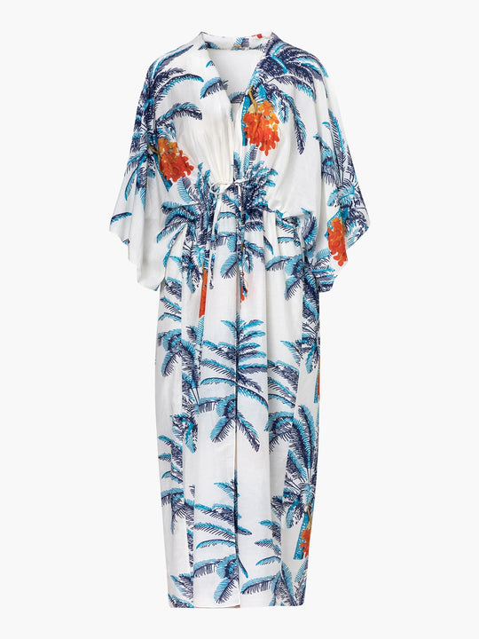 San Cipriano Cotton Silk Tunic | White Blue Palms