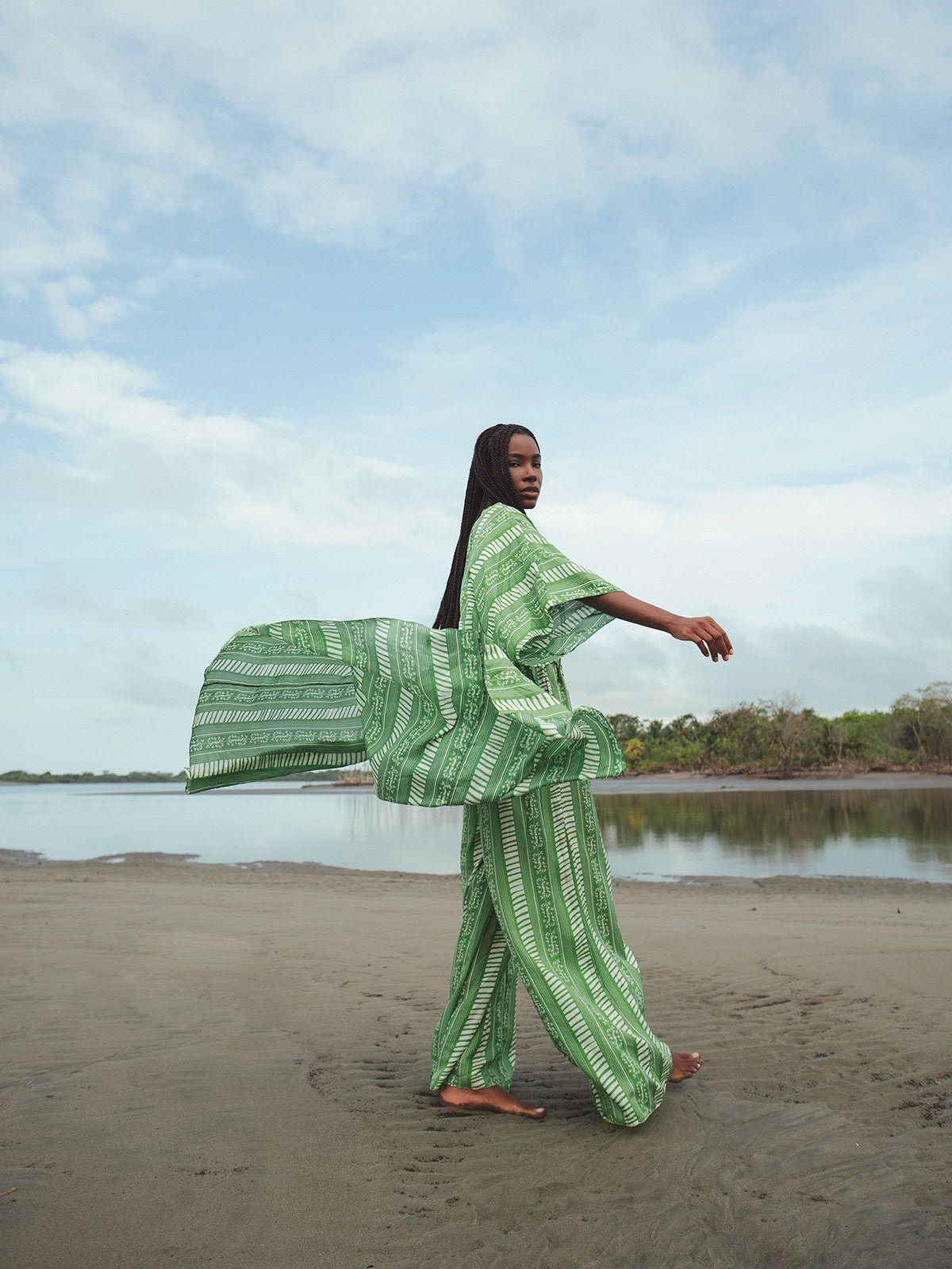 San Cipriano Cotton Silk Pants | Green Stripes San Cipriano Cotton Silk Pants | Green Stripes