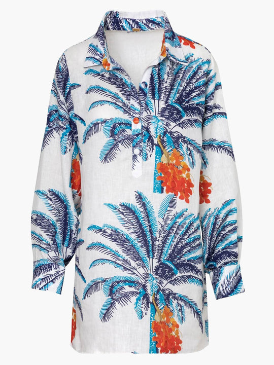 San Jacinto Linen Shirt Dress | White Blue Palms