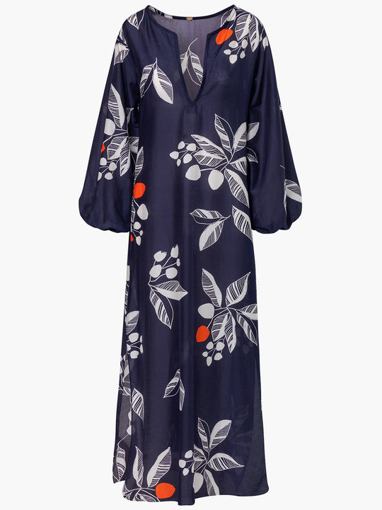 San Marco Cotton Silk Midi Dress | Dark Blue