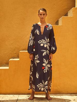 San Marco Cotton Silk Midi Dress | Dark Blue San Marco Cotton Silk Midi Dress | Dark Blue