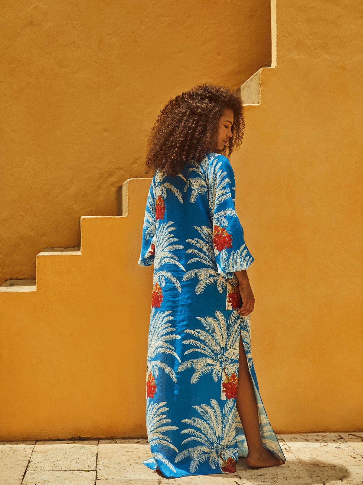 San Marco Linen Maxi Dress | Turquoise Palms San Marco Linen Maxi Dress | Turquoise Palms