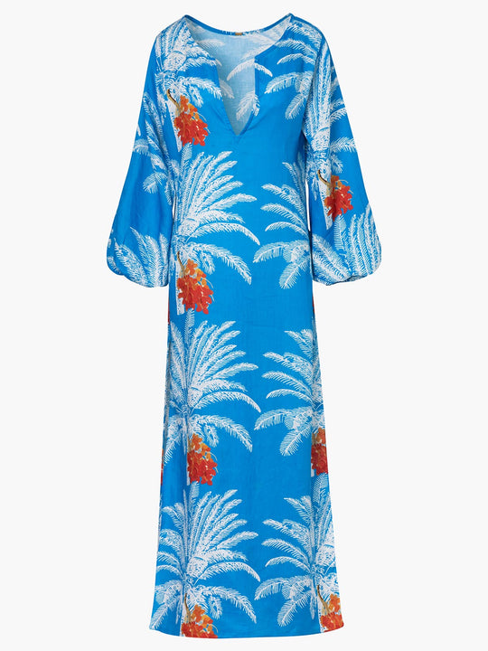 San Marco Linen Maxi Dress | Turquoise Palms