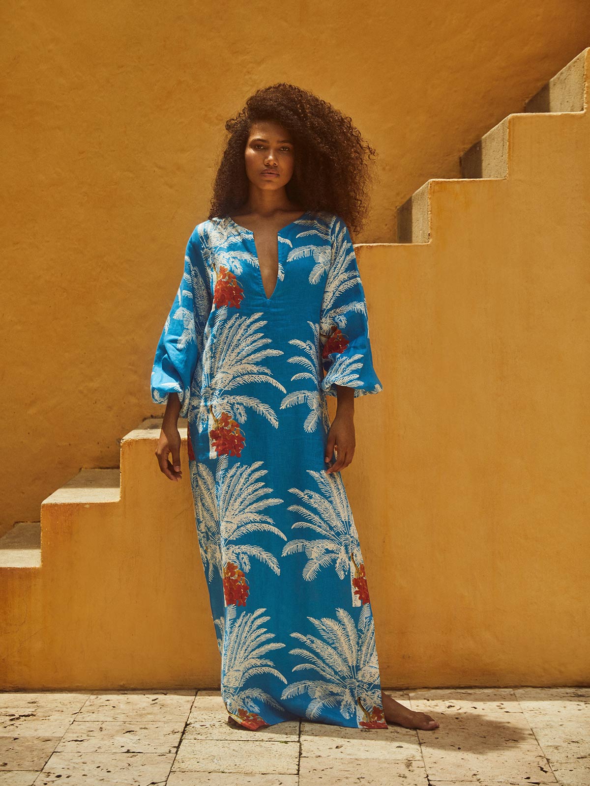 San Marco Linen Maxi Dress | Turquoise Palms San Marco Linen Maxi Dress | Turquoise Palms