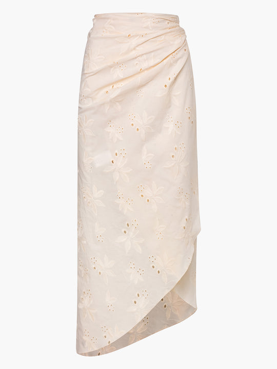 Choco Cotton Eyelet Wrap Around Midi Skirt | Beige