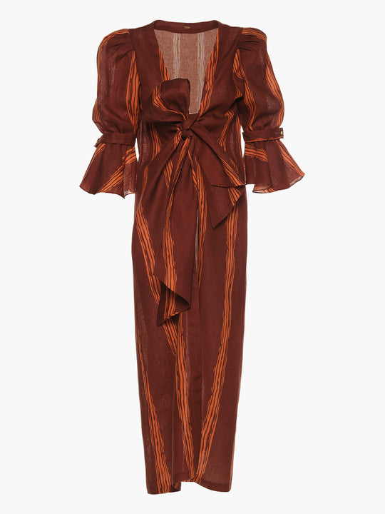 Agua Alta Linen Dress | Wine Stripes