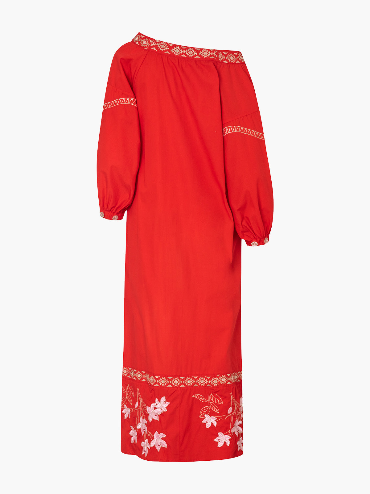 Buganvilias Cotton Embroidered Maxi Dress | Red Buganvilias Cotton Embroidered Maxi Dress | Red
