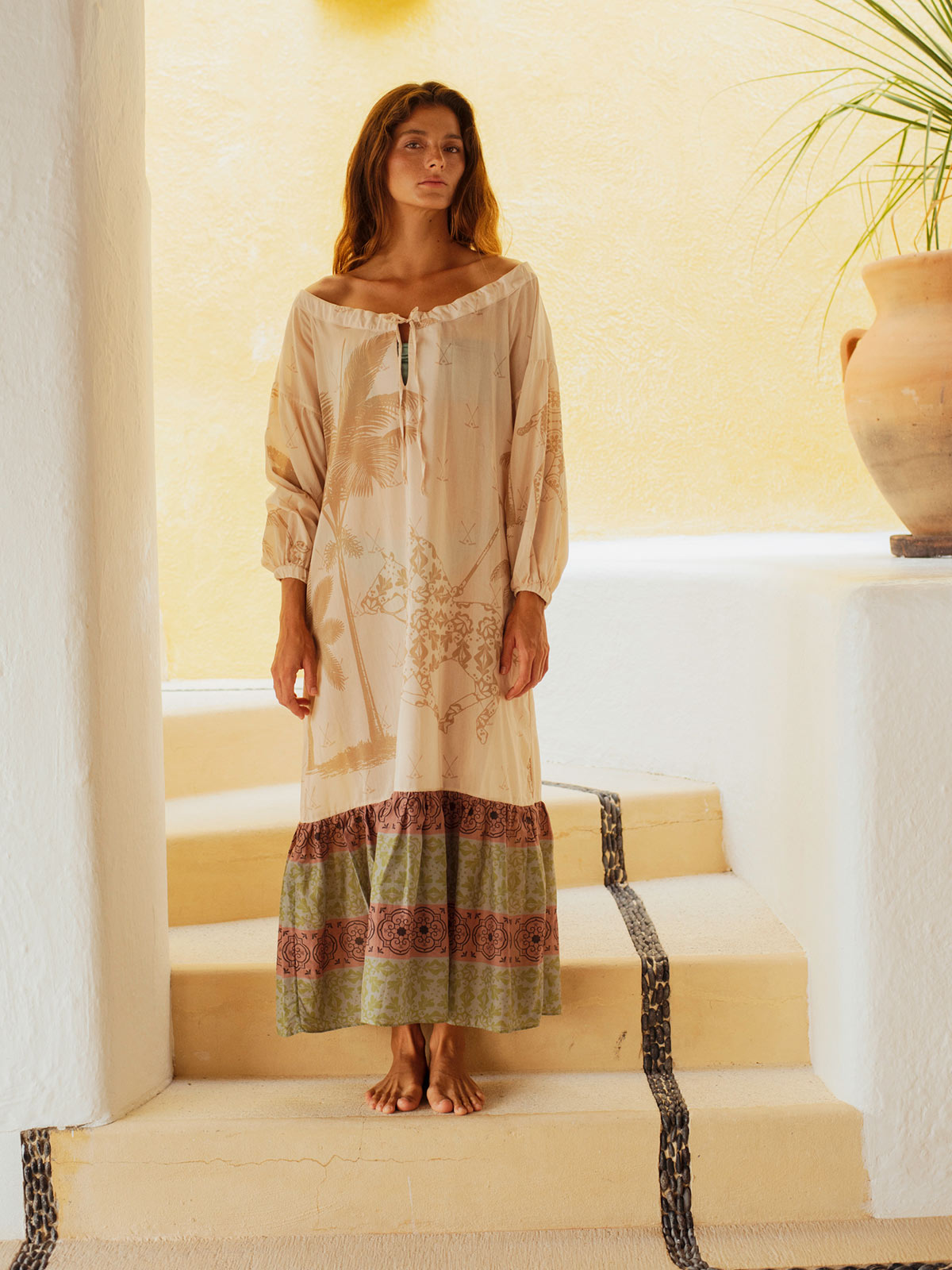 Chiapas Cotton-Silk Midi Dress | Ivory Palms Chiapas Cotton-Silk Midi Dress | Ivory Palms