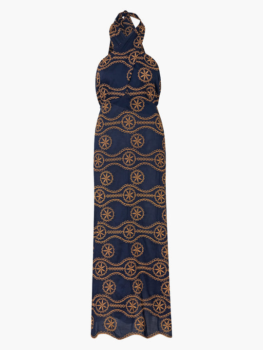 Costa del Sol Cotton Embroidered Maxi Dress | Dark Blue