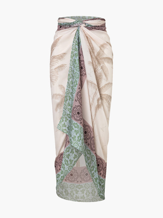 De La Falaise Cotton-Silk Sarong | Beige Palms