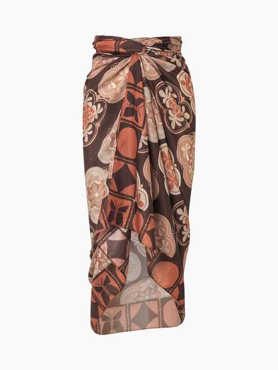 De La Falaise Cotton-Silk Sarong | Brown Mosaic