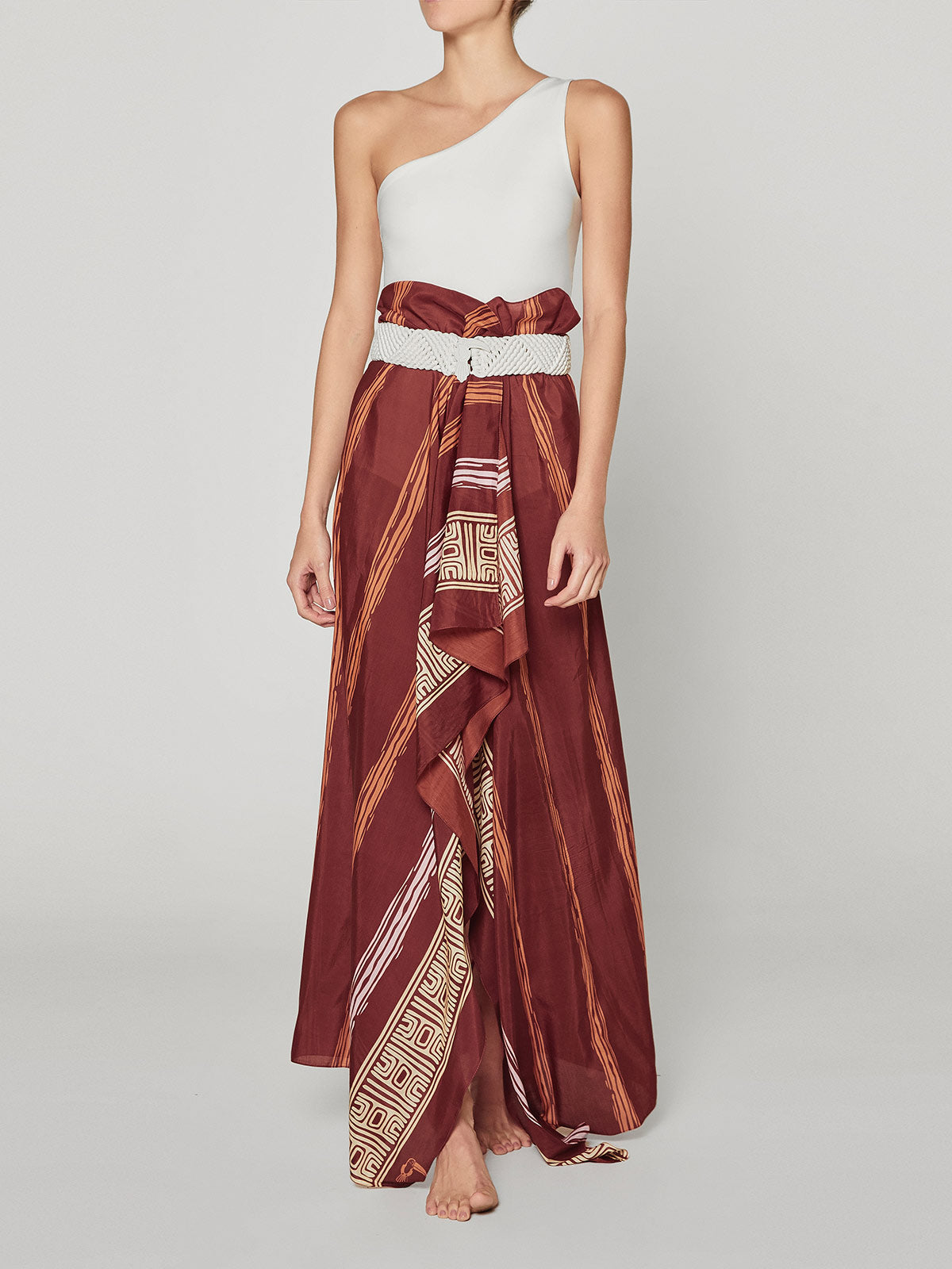 De La Falaise Cotton Silk Sarong | Wine Stripes