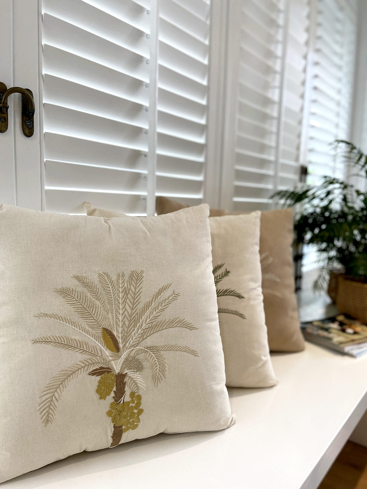 Palm Tree Embroidered Cushion Cover | Beige Palm Tree Embroidered Cushion Cover | Beige