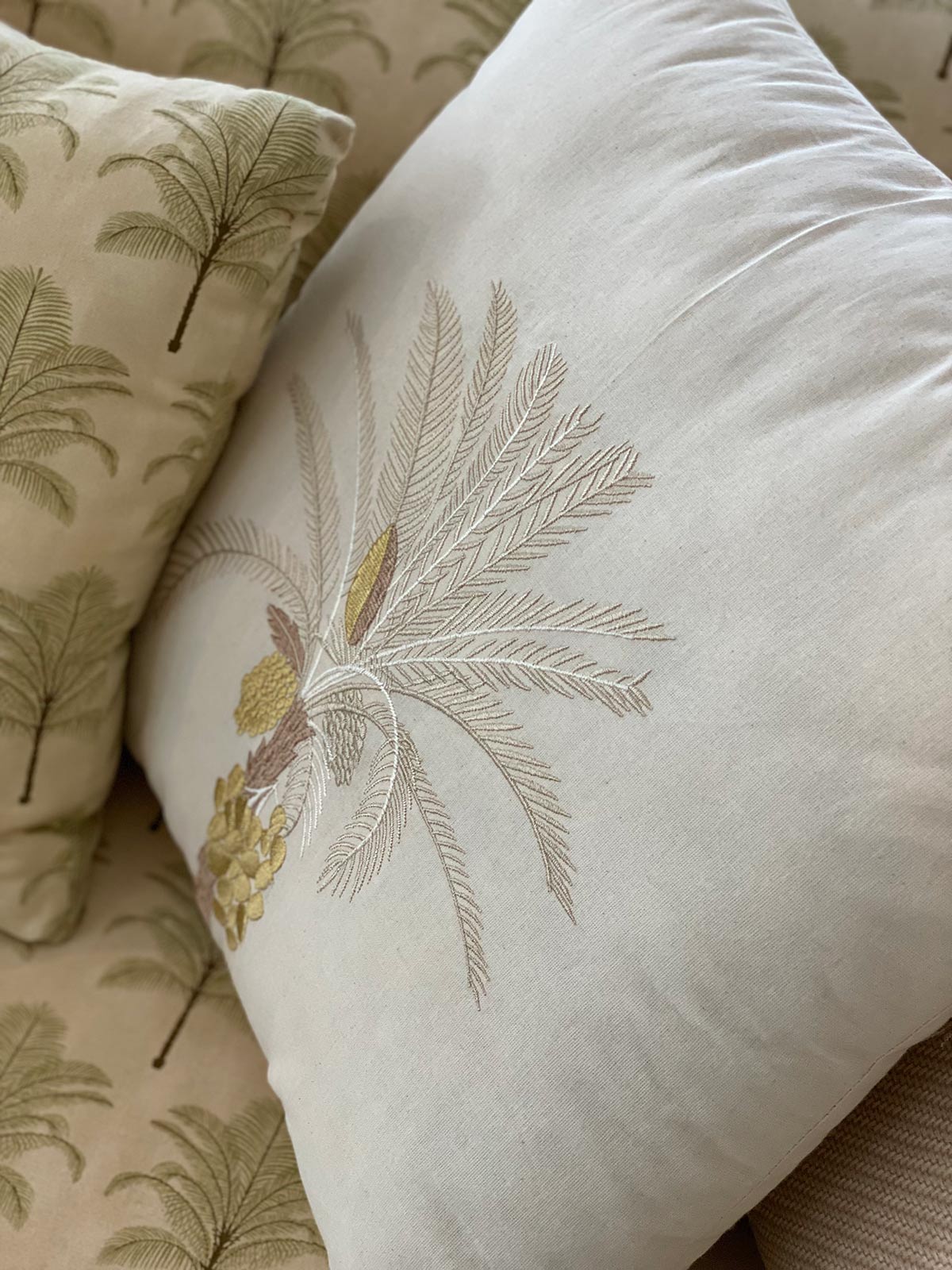 Palm Tree Embroidered Cushion Cover | Beige Palm Tree Embroidered Cushion Cover | Beige