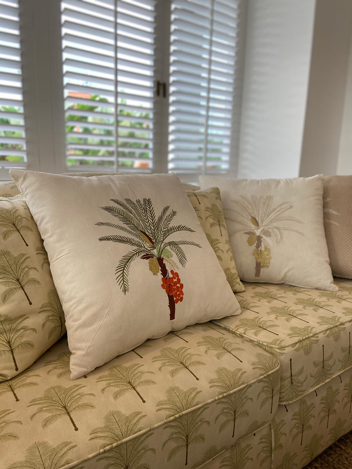 Palm Tree Embroidered Cushion Cover | Green Palm Tree Embroidered Cushion Cover | Green