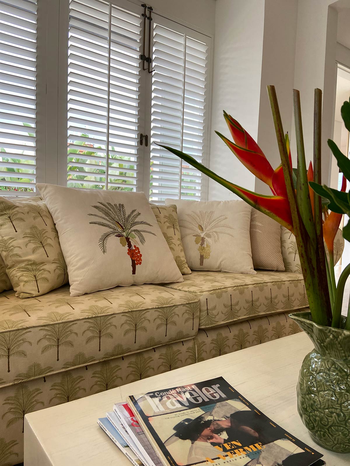 Palm Tree Embroidered Cushion Cover | Green Palm Tree Embroidered Cushion Cover | Green