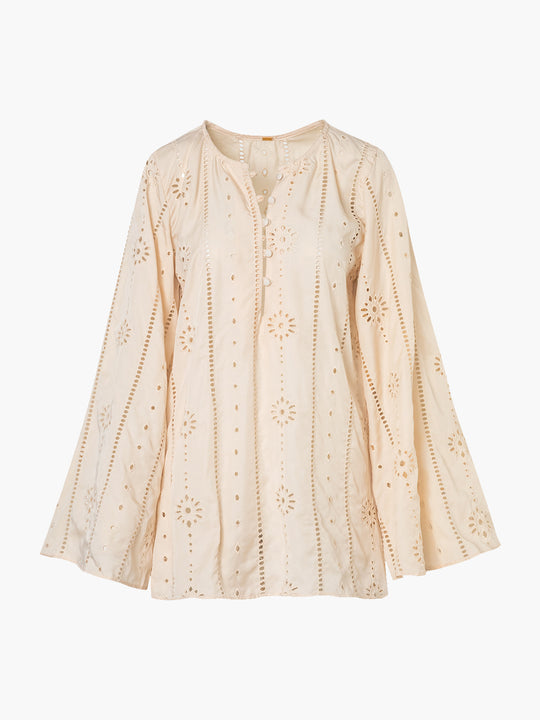 Lisa Cotton Eyelet Maxi Shirt | Beige