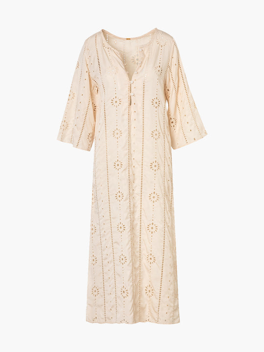 Lisa Cotton Eyelet Midi Dress | Beige