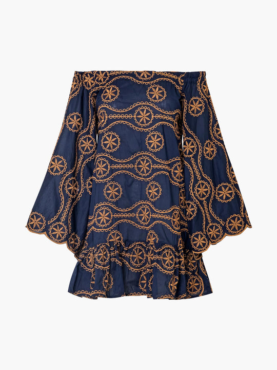 Mexico Lindo Cotton Embroidered Mini Dress | Dark Blue