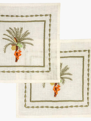 Embroidered Cocktail Napkins | Palm Tree Embroidered Cocktail Napkins | Palm Tree