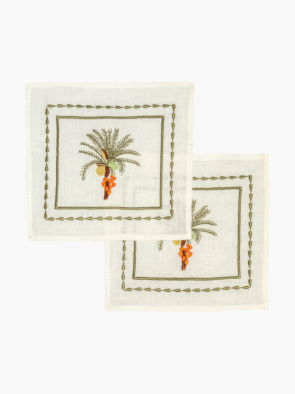 Embroidered Cocktail Napkins | Palm Tree Embroidered Cocktail Napkins | Palm Tree