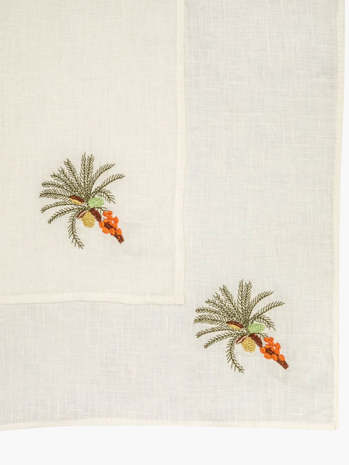 Embroidered Linen Napkins | Ivory Palm Tree Embroidered Linen Napkins | Ivory Palm Tree