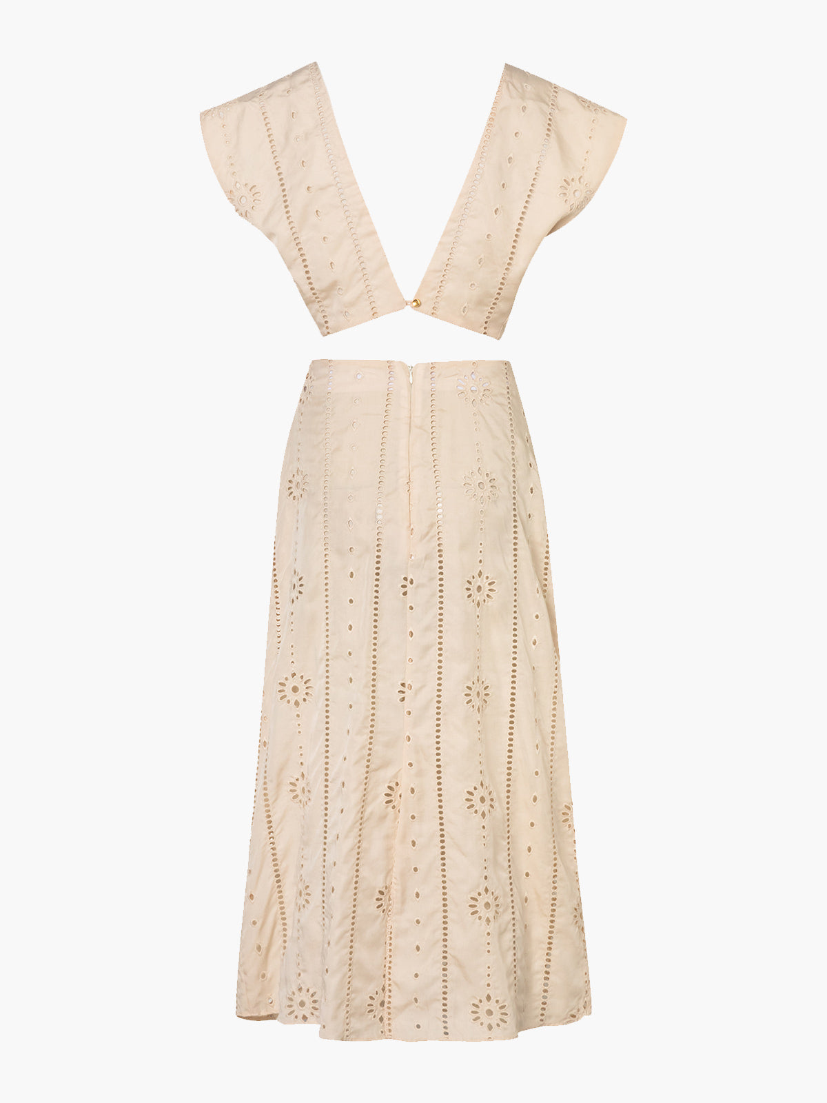 Quinto Sol Cotton Eyelet Midi Dress | Beige Quinto Sol Cotton Eyelet Midi Dress | Beige