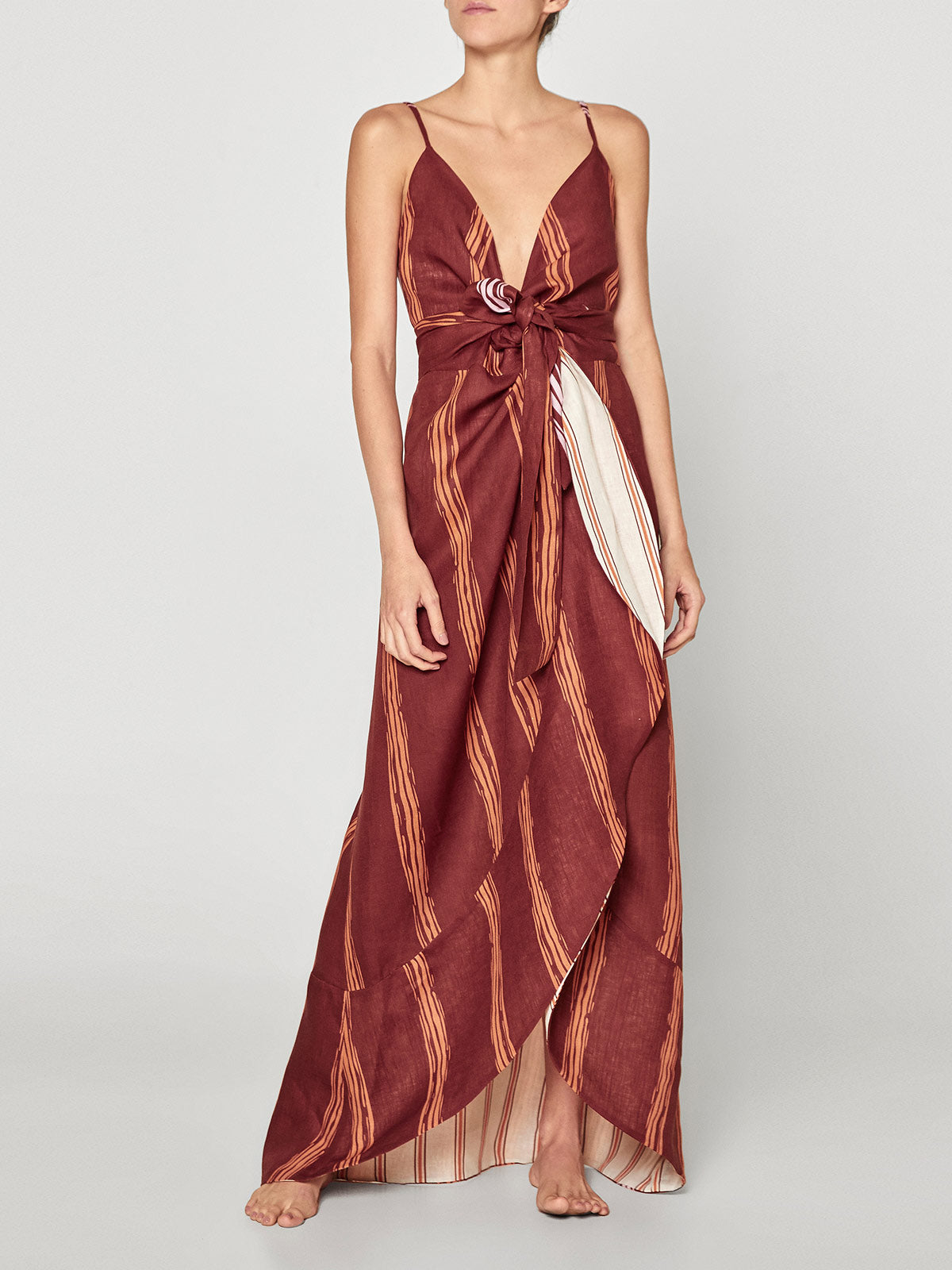Sophia Linen Dress | Wine Stripes