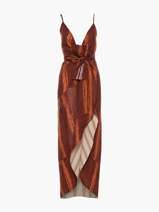 Sophia Linen Dress | Wine Stripes