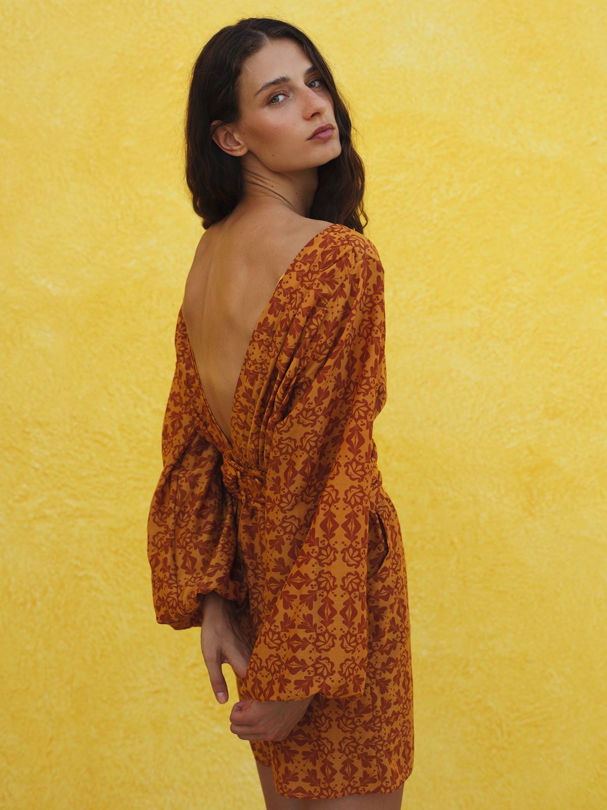 Tarde de Verano Cotton-Silk Romper | Mustard Arabesque Tarde de Verano Cotton-Silk Romper | Mustard Arabesque