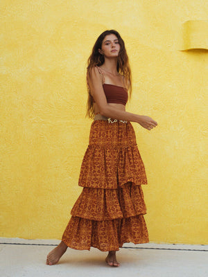 Tigre del Mar Cotton-Silk Skirt | Mustard Arabesque Tigre del Mar Cotton-Silk Skirt | Mustard Arabesque