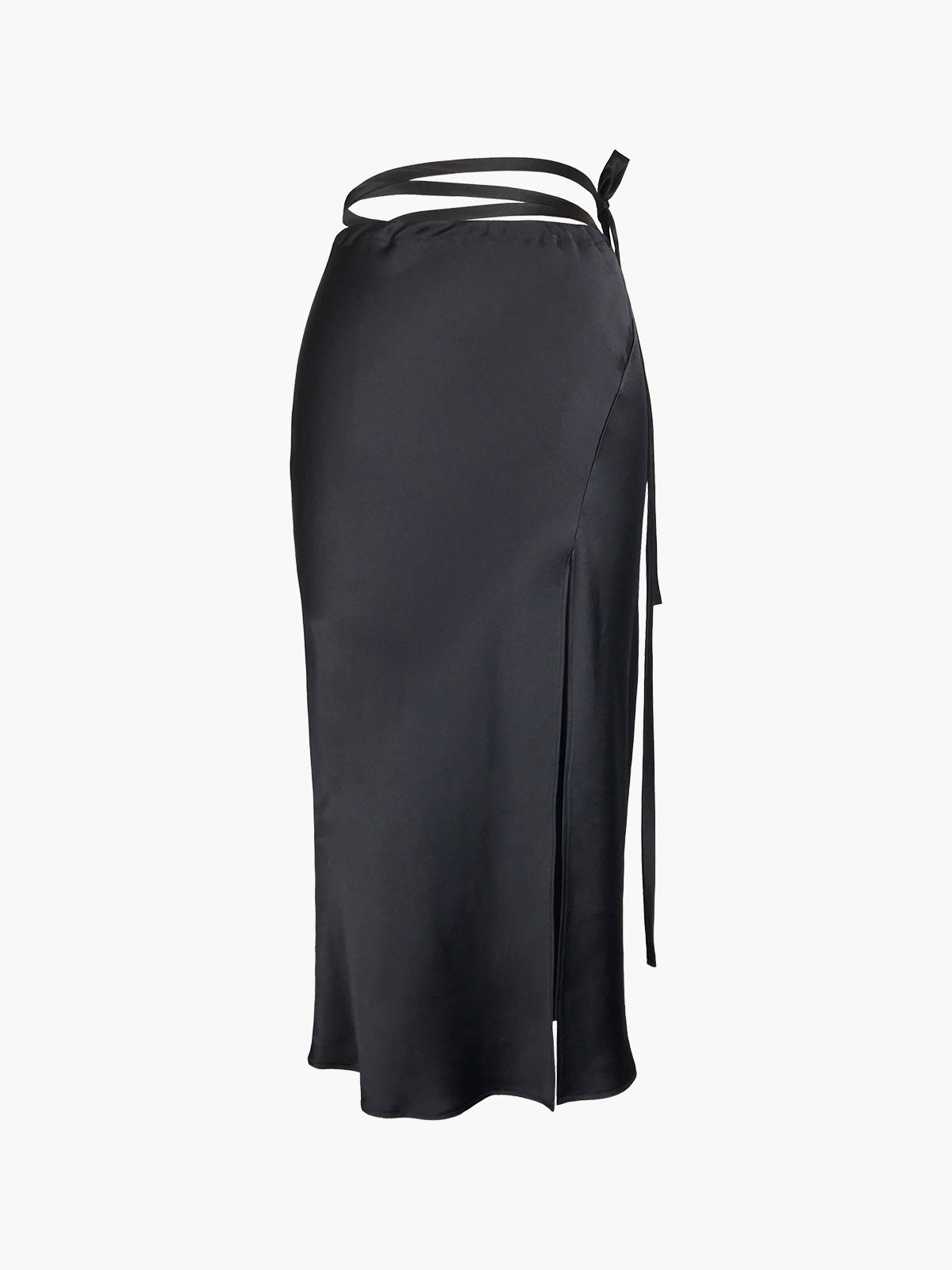 7/8 Front Slit Ribbon Skirt | Black 7/8 Front Slit Ribbon Skirt | Black