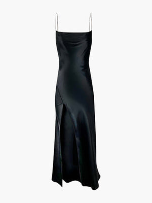 Juno Front Slit Slip Dress | Black Juno Front Slit Slip Dress | Black