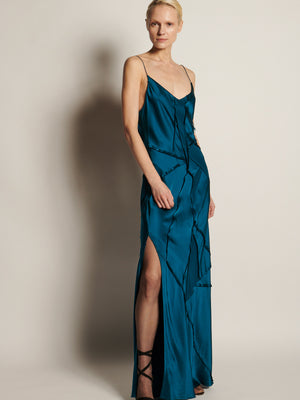 Elongated Recycled Dress With Slit | Teal Elongated Recycled Dress With Slit | Teal