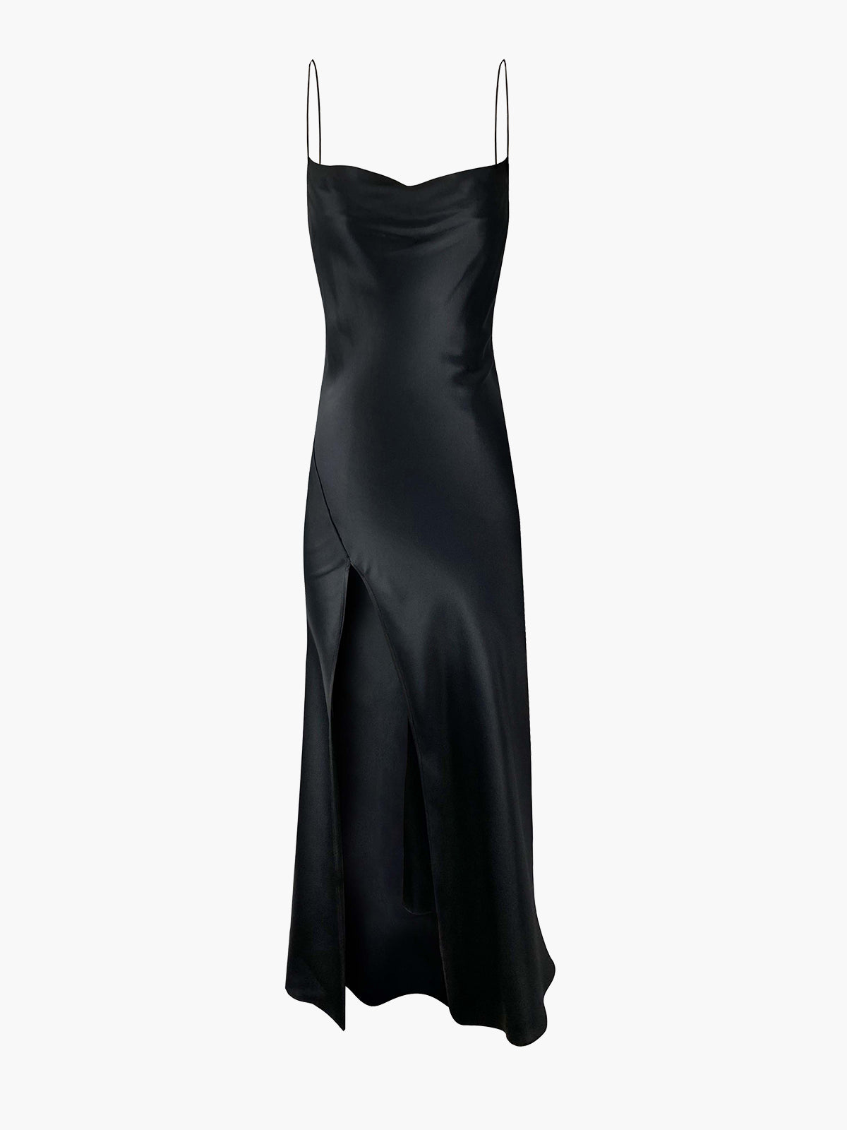 Juno Front Slit Slip Dress, Black