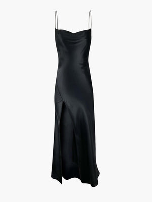 Juno Front Slit Slip Dress | Black Juno Front Slit Slip Dress | Black