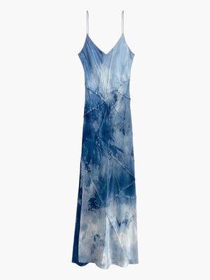 Elongated Recycled Dress With Slit | Indigo Ice Elongated Recycled Dress With Slit | Indigo Ice