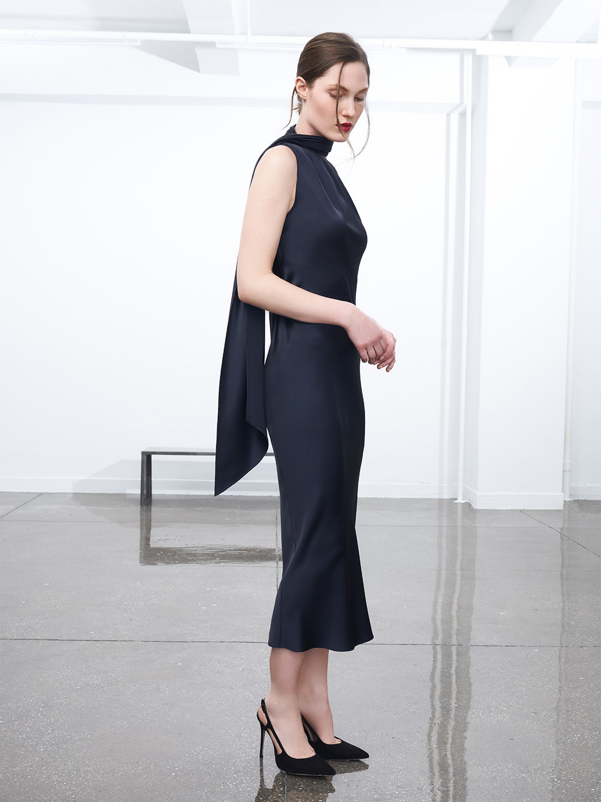 One Shoulder Bias Dress With Scarf | Black | Fashionkind