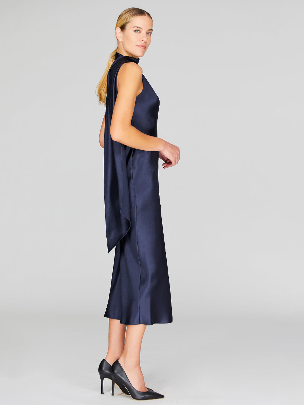 One Shoulder Bias Dress with Scarf | Marine One Shoulder Bias Dress with Scarf | Marine - Fashionkind