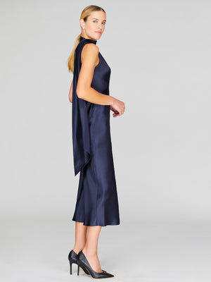 One Shoulder Bias Dress with Scarf | Marine One Shoulder Bias Dress with Scarf | Marine - Fashionkind