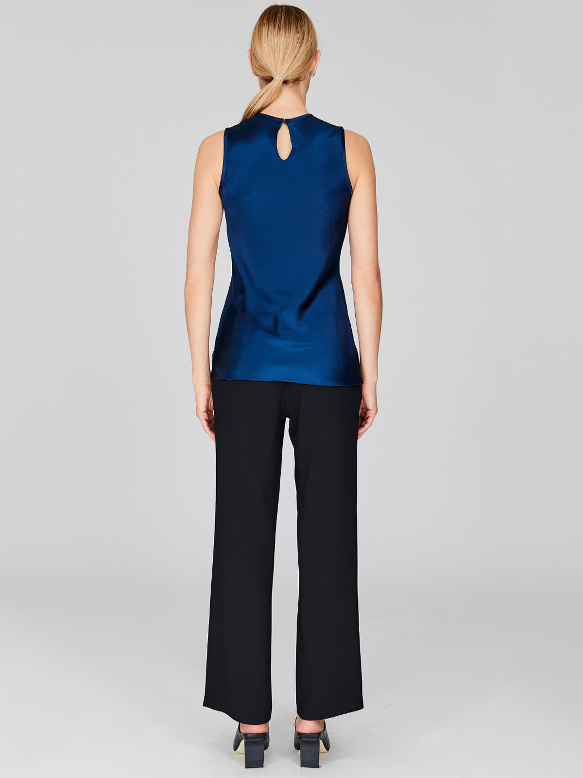 Satin Crew Neck Bias Tank | Marine Satin Crew Neck Bias Tank | Marine