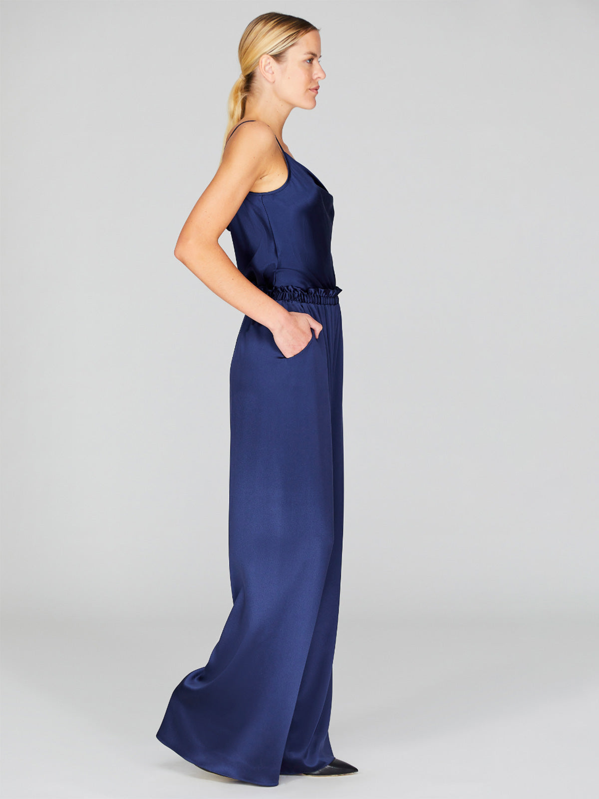 Satin Drape Front Camisole | Marine Satin Drape Front Camisole | Marine