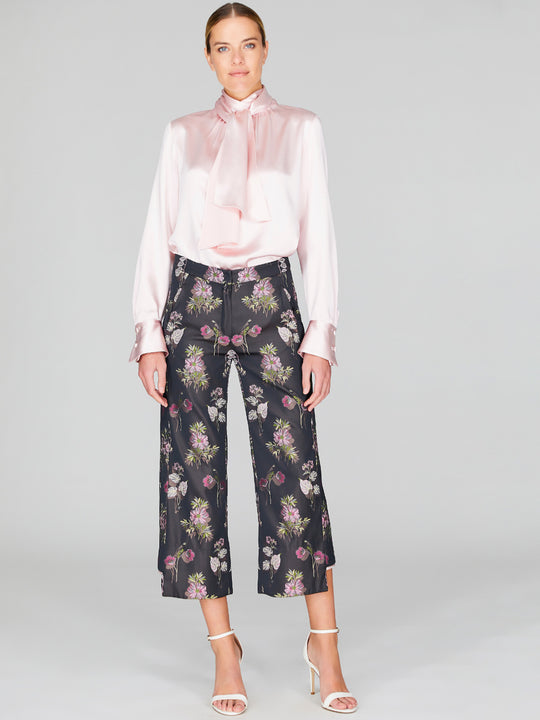 Watercolor Botanic Straight Pant With Step Hem | Pink Combo
