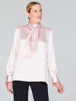Satin Tie Neck Blouse With Relaxed Sleeves | Petal Satin Tie Neck Blouse With Relaxed Sleeves | Petal