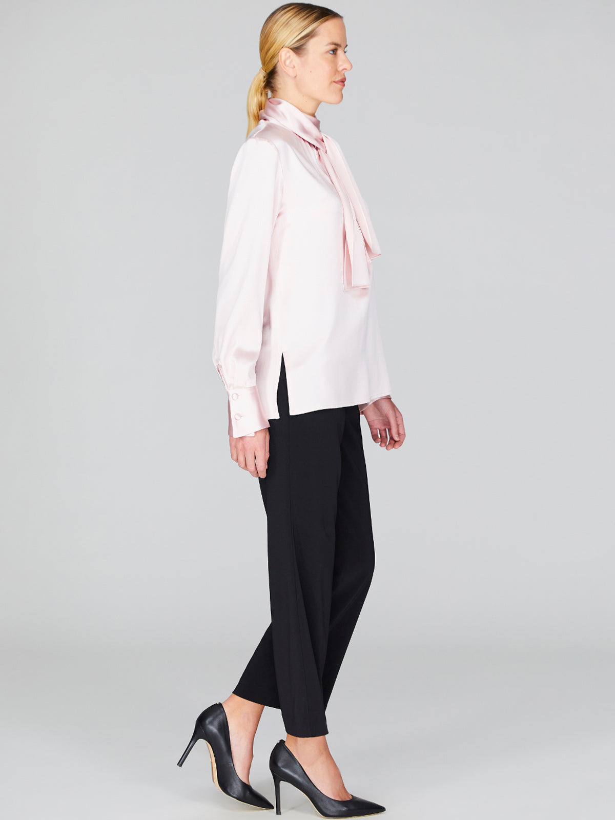 Satin Tie Neck Blouse With Relaxed Sleeves | Petal Satin Tie Neck Blouse With Relaxed Sleeves | Petal