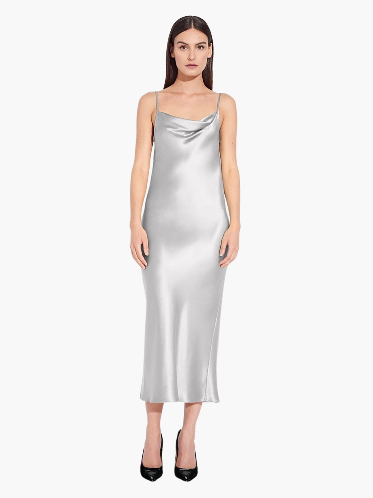 Satin Drape Front Camisole Dress | Pebble Satin Drape Front Camisole Dress | Pebble