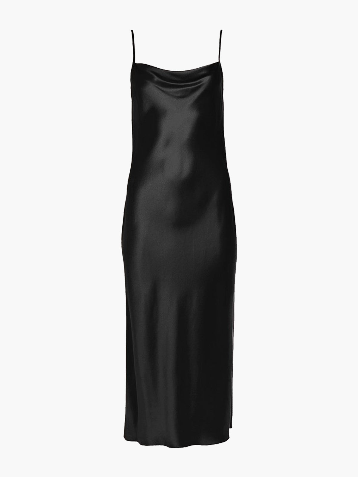 Draped Spaghetti Strap Midi Dress | Black - Fashionkind