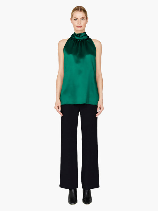 Satin Tie Neck Top | Pine
